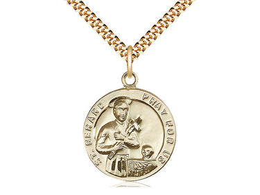 14kt Gold Filled St. Gerard Patron Saint Medal Necklace with 7/8 inch pendant on 24 inch curb chain by Bliss Manufacturing