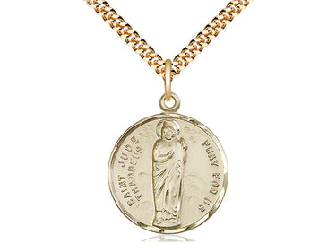 14kt gold filled St. Jude patron saint medal necklace 7/8 x 3/4 inches with 24 inch chain by Bliss USA