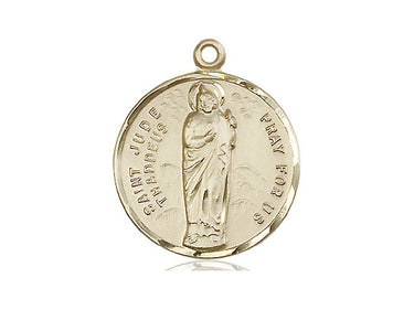 14kt solid gold St. Jude patron saint medal pendant, 7/8 x 3/4 inches, handcrafted by Bliss Manufacturing