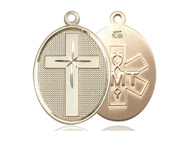 14kt Solid Gold EMT Cross Pendant with Star of Life, 1 1/8 x 3/4 medium size, handcrafted by Bliss