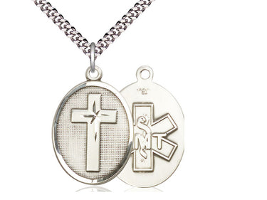 Sterling silver medium Catholic cross EMT necklace 1 1/8 x 3/4 pendant on 24 inch chain handcrafted by Bliss USA