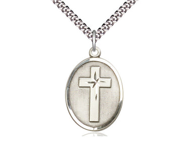 Sterling silver medium Catholic cross necklace 1 1/8 x 3/4 pendant on 24 inch chain handcrafted by Bliss USA