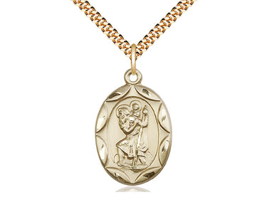 14kt Gold Filled St. Christopher Patron Saint Medal Necklace 1 x 5/8 inch with 24 inch chain by Bliss