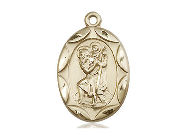 14kt Solid Gold St Christopher Patron Saint Medal Pendant 1 x 5/8 inches handcrafted by Bliss Manufacturing USA