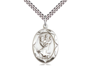 Sterling Silver St. Christopher Patron Saint Medal Necklace 1 x 5/8 inch with 24 inch chain by Bliss
