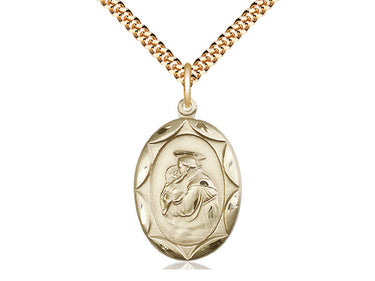 14kt Gold Filled St. Anthony Patron Saint Medal Necklace 1 x 5/8 inches with 24 inch chain by Bliss