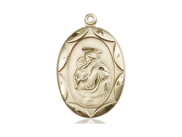 14kt solid gold St. Anthony patron saint medal pendant 1 x 5/8 inches handcrafted by Bliss Manufacturing