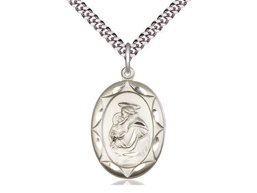 Sterling Silver St. Anthony Patron Saint Medal Necklace with 24 inch Chain - Medium 1 x 5/8 inch pendant - Handcrafted in USA by Bliss Manufacturing