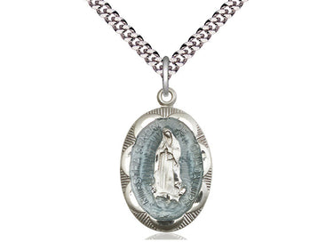 Sterling silver Our Lady of Guadalupe medal necklace 1 x 5/8 inch with 24 inch chain by Bliss