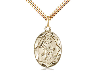 14kt Gold Filled Guardian Angel pendant necklace with 24 inch curb chain handcrafted by Bliss USA