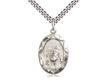 Sterling Silver Ecce Homo pendant necklace with 24 inch curb chain handcrafted by Bliss USA