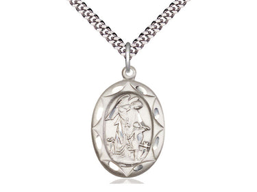 Sterling Silver Guardian Angel pendant necklace with 24 inch curb chain handcrafted by Bliss USA