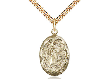 14kt gold filled Our Lady of Guadalupe medal necklace 1 x 5/8 inch with 24 inch chain by Bliss