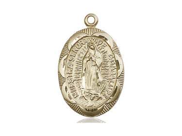 14kt solid gold Our Lady of Guadalupe medal pendant 1 x 5/8 inch handcrafted by Bliss Manufacturing