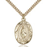 14kt Gold Filled Miraculous Medal Necklace 1 x 5/8 inch pendant with 24 inch curb chain handcrafted by Bliss