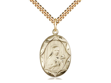 14kt Gold Filled St. Theresa Patron Saint Medal Necklace 1 x 5/8 inches with 24 inch chain by Bliss