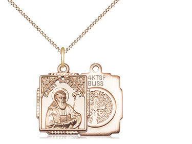 Gold Filled St. Benedict Catholic medal necklace 3/4 inch pendant on 18 inch curb chain by Bliss USA