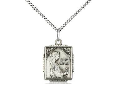 Sterling Silver St. Cecilia Patron Saint Medal Necklace 5/8 inch by 1/2 inch on 18 inch chain by Bliss