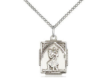 Sterling silver St. Christopher patron saint medal necklace with 18 inch chain by Bliss Manufacturing
