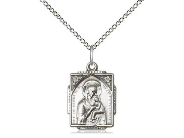 Sterling Silver Our Lady of Perpetual Help Medal Necklace 5/8 x 1/2 inch on 18 inch Chain by Bliss