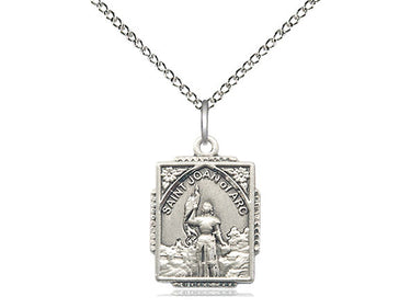 Small sterling silver St. Joan of Arc patron saint medal necklace with 18 inch curb chain by Bliss