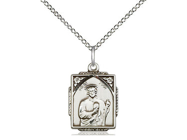 Sterling Silver St. Jude Patron Saint Medal Necklace 5/8 x 1/2 inch with 18 inch chain by Bliss