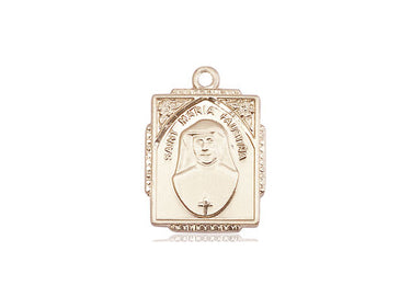 14kt solid gold St. Maria Faustina patron saint medal pendant, 3/4 x 1/2 inches, handcrafted in USA by Bliss Manufacturing