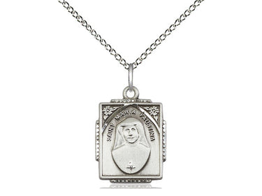 Sterling silver St. Maria Faustina patron saint medal necklace, 3/4 x 1/2 inch pendant on 18 inch chain, Bliss Manufacturing