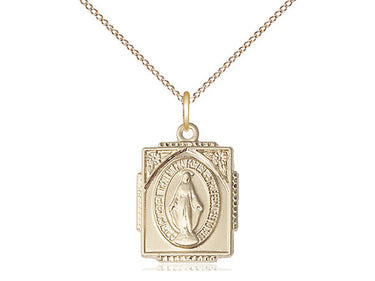 14kt Gold Filled Miraculous Medal Necklace 5/8 x 1/2 inch on 18 inch Chain by Bliss