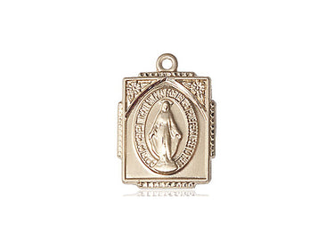 Small solid 14kt gold Miraculous Medal pendant, 5/8 inch by 1/2 inch, handmade by Bliss Manufacturing USA