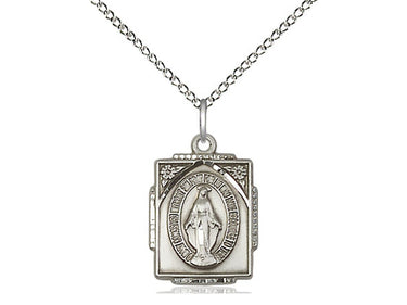 Small Sterling Silver Miraculous Medal Necklace 5/8 x 1/2 inch with 18 inch chain by Bliss
