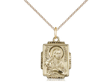 Small 14kt gold filled St. Maria Goretti pendant necklace 5/8 x 1/2 with 18 inch curb chain Bliss USA
