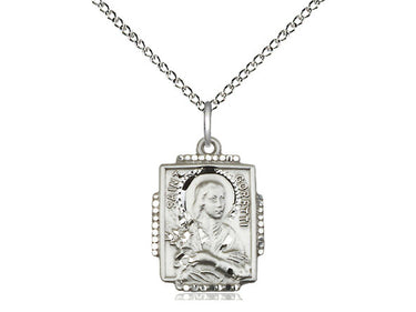 Sterling silver St. Maria Goretti patron saint medal necklace, 5/8 x 1/2 inch small pendant on 18 inch chain, Bliss Manufacturing