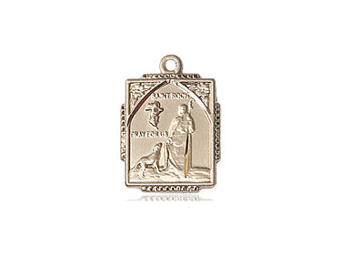 14kt solid gold St. Roch medal pendant 3/4 x 1/2 inches handcrafted in USA by Bliss Manufacturing