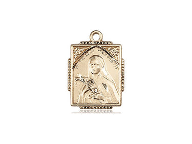 14kt Solid Gold St. Therese Medal Pendant 3/4x1/2 inch Handcrafted by Bliss Manufacturing