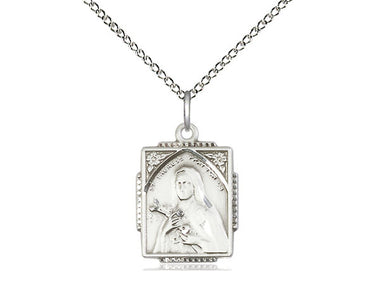 Sterling Silver St. Therese of Lisieux Patron Saint Medal Necklace 3/4x1/2 inch on 18 inch Chain by Bliss