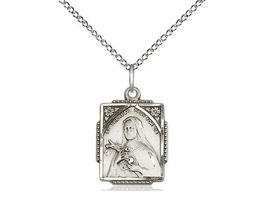Small Sterling Silver St. Theresa Medal Necklace 5/8 x 1/2 inch with 18 inch chain by Bliss Manufacturing