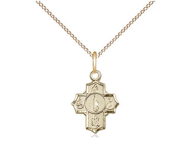 14kt Gold Filled Small 5-Way Motherhood Medal Necklace with 18 inch Chain, Handcrafted by Bliss