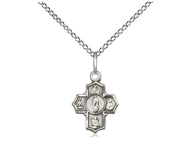 Sterling silver small 5-Way Motherhood Medal necklace with 18 inch chain, handcrafted by Bliss