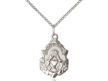 Sterling silver Mother of a Priest medal necklace with 3/4 inch pendant on 18 inch curb chain by Bliss Manufacturing