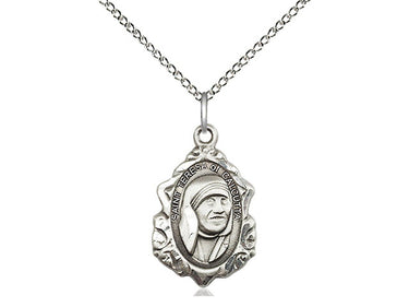 Sterling silver Blessed Teresa of Calcutta medal necklace with 3/4 x 1/2 inch pendant on 18 inch chain by Bliss