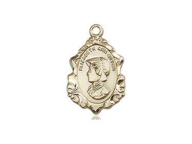 14kt solid gold St. Elizabeth Ann Seton medal pendant, 3/4 x 1/2 inches, handcrafted by Bliss Manufacturing