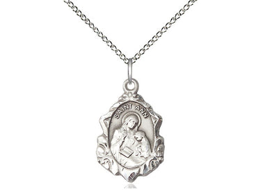 Sterling Silver St. Ann Patron Saint Medal Necklace, 3/4x1/2 inch medium pendant on 18 inch chain, handcrafted by Bliss