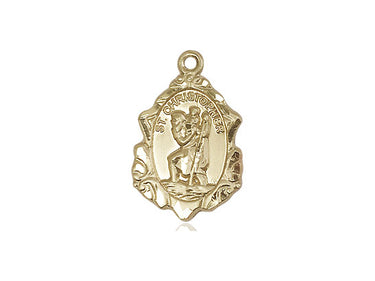 14kt Solid Gold St. Christopher Patron Saint Medal Pendant 3/4 inch by 1/2 inch by Bliss Manufacturing