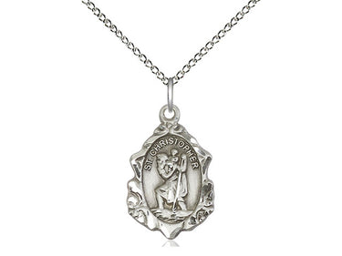 Sterling Silver St. Christopher Patron Saint Medal Necklace 3/4 inch by 1/2 inch on 18 inch chain by Bliss