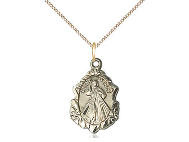 14kt Gold Filled Divine Mercy Medal Necklace with 3/4 x 1/2 inch pendant on 18 inch chain by Bliss Manufacturing
