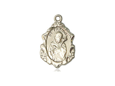 14kt solid gold St. Francis patron saint medal pendant 3/4 inch by 1/2 inch handcrafted by Bliss Manufacturing USA