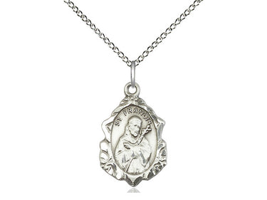 Sterling Silver St. Francis of Assisi Patron Saint Medal Necklace 3/4 x 1/2 with 18 inch chain by Bliss