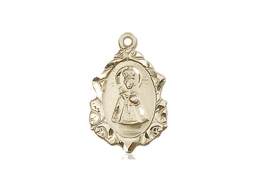 14kt solid gold Infant of Prague medal pendant 3/4 inch by 1/2 inch handcrafted by Bliss Manufacturing USA