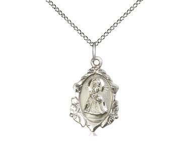 Sterling silver Infant of Prague medal necklace with 18 inch chain, handcrafted in USA by Bliss Manufacturing